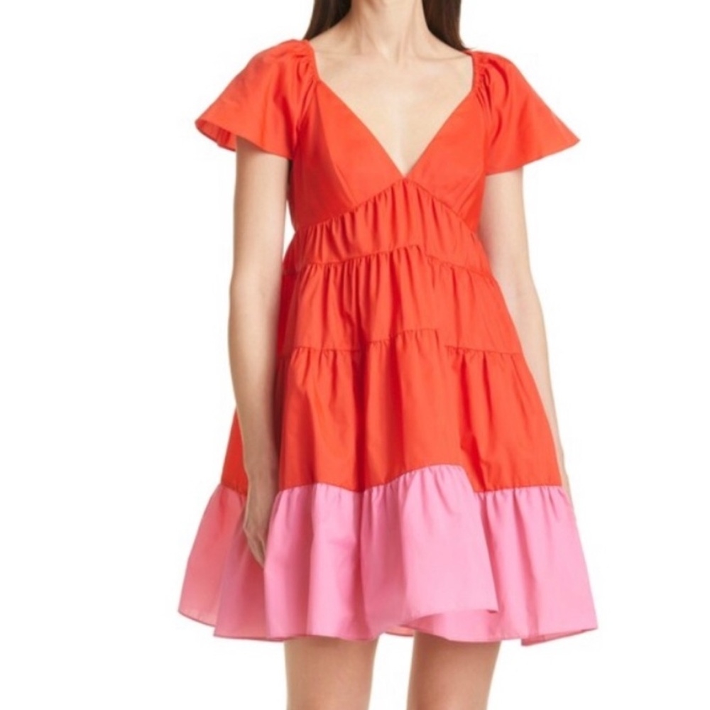 STAUD Red/Pink Corsica Mini Dress - Picture 2 of 6